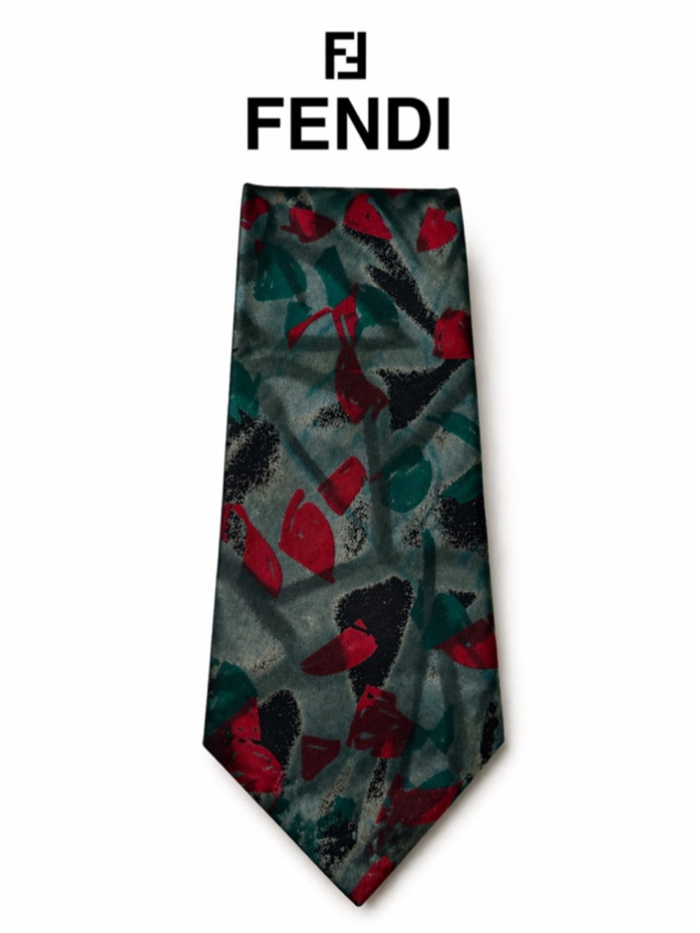 Vintage 90s Abstract Geometric Silk Tie Navy Red Gray Retro Graphic